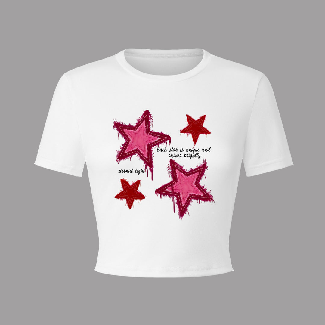 Dame Crop-T-Shirt med kreativt hjerte motiv og motiverende tekst Skovae