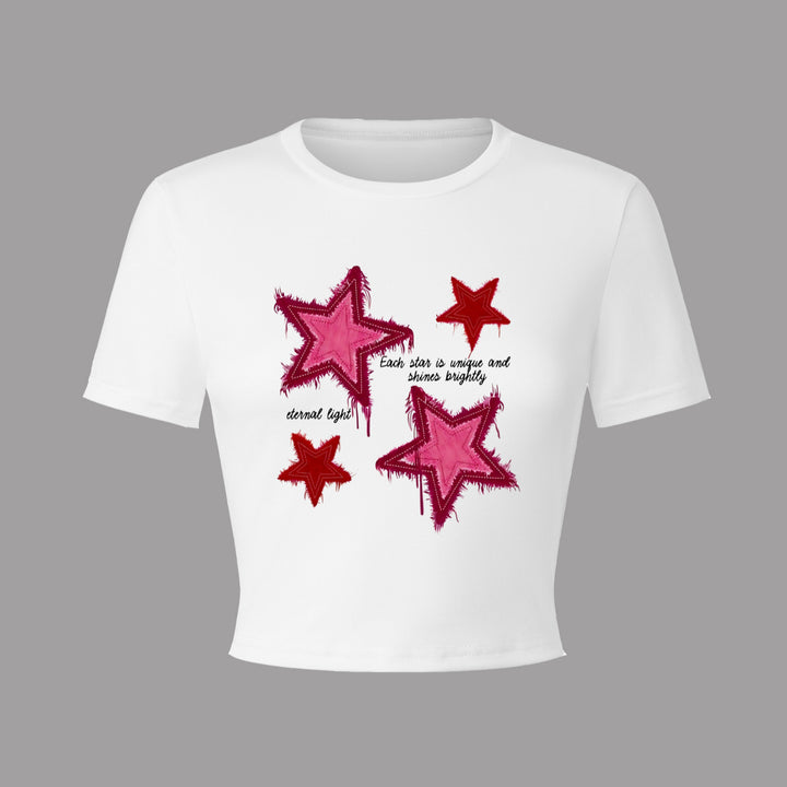 Dame Crop-T-Shirt med kreativt hjerte motiv og motiverende tekst Skovae