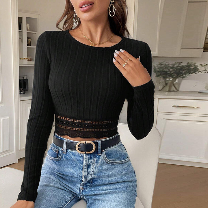 Kvinders cropped langærmet med raffinerede blonder detaljer Stilla