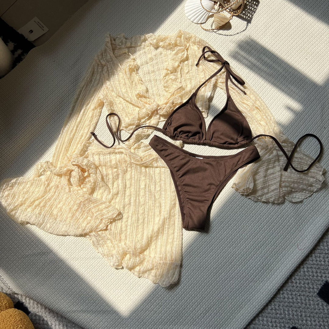 Dame Bikini-sæt med let gennemsigtigt indpakningsoberste og legende flæsedetaljer Stilla