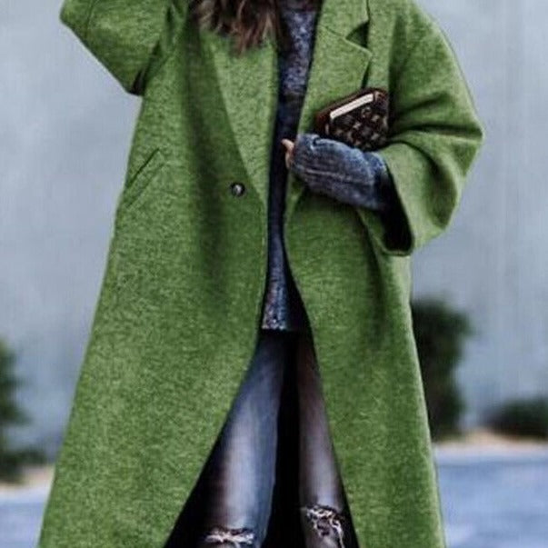 Dame Oversized Uldfrakke med struktureret Design og Knapliste Stilla
