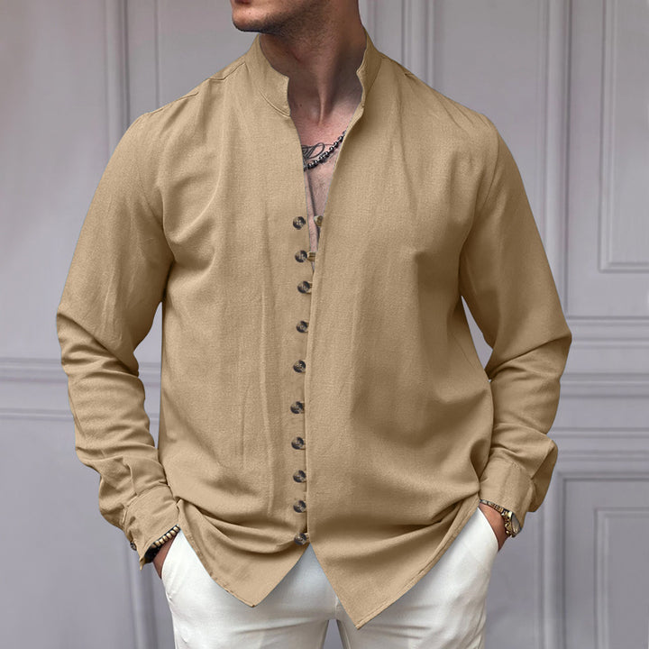 Herrer elegant Langærmet skjorte med moderigtigt ståkrave og knaplukning Stilla