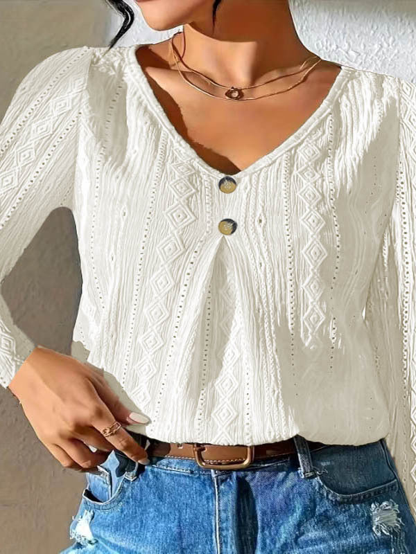 Dame Langærmet top med detaljeret struktur og knaplukning Stilla