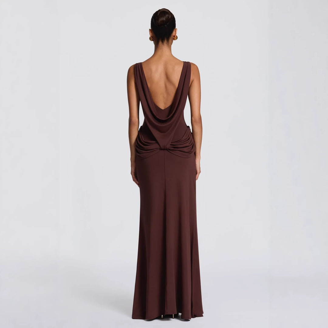 Dame elegant wrap maxikjole med asymmetrisk flæsedesign og sexy slids Skovae