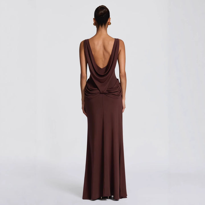 Dame elegant wrap maxikjole med asymmetrisk flæsedesign og sexy slids Skovae