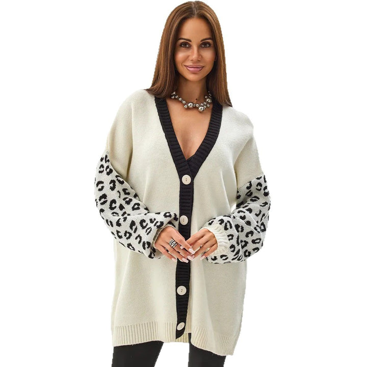 Femme Oversized Strikcardigan med stilfulde dyremønstret ærmer Stilla