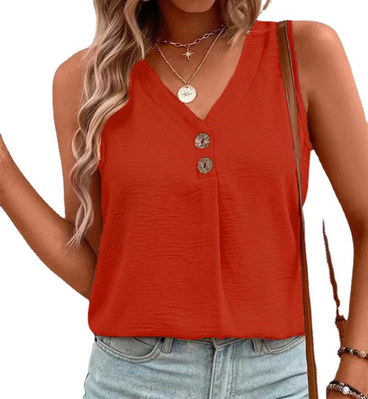 Dame Fritids V-udskæring Knap-Top Tanktop Stilla