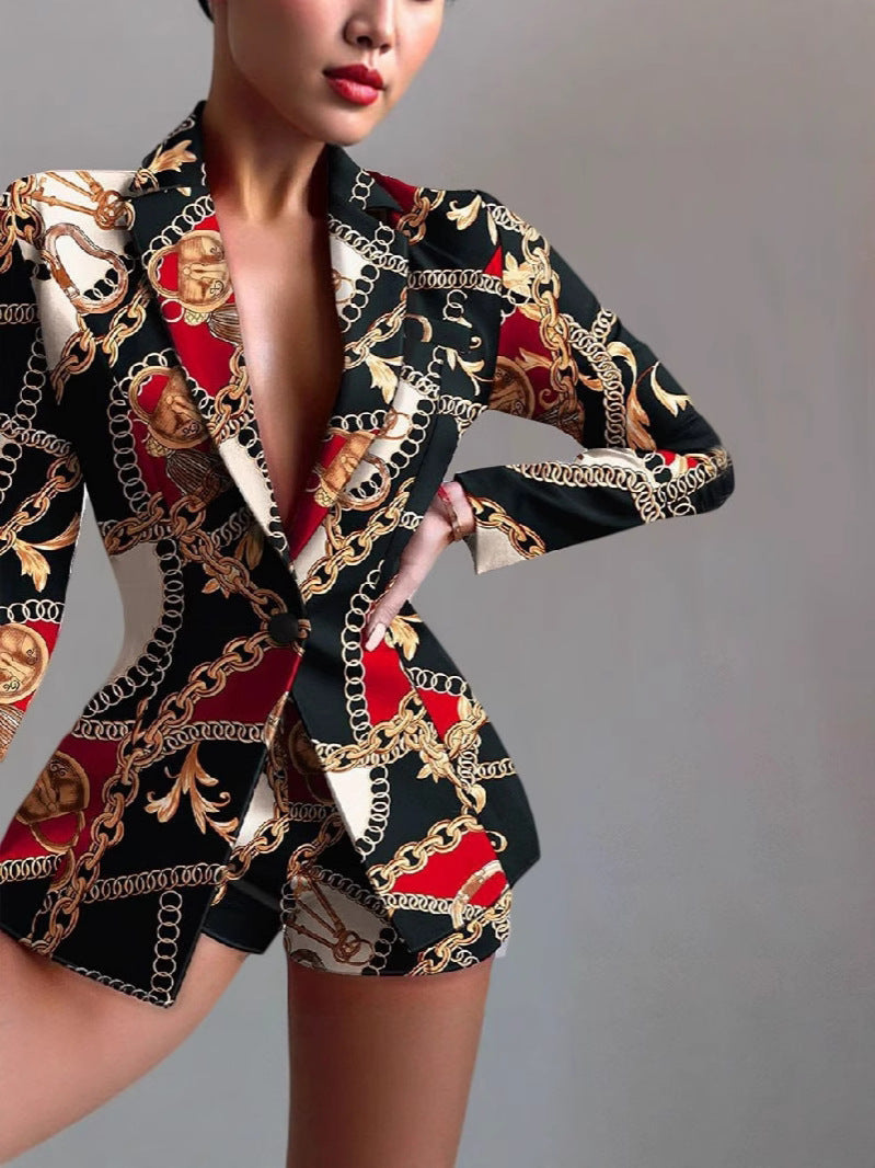 Dame Livligt Blazer-Sæt med Shorts og moderne Farvespil Stilla