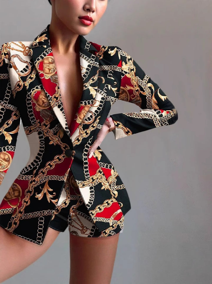 Dame Livligt Blazer-Sæt med Shorts og moderne Farvespil Stilla