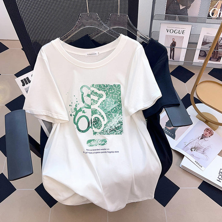 Dame T-Shirt med kunstnerisk teddy-design og afslappet skærsnit Stilla