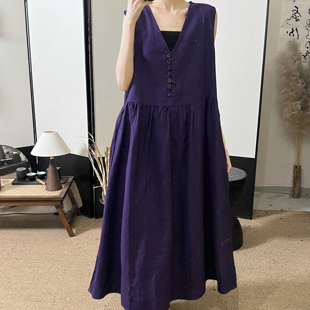 Dame Flydende Button-Down Maxi Kjole med Plisseret Nederdel Stilla