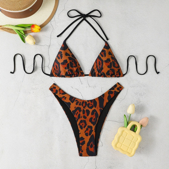 Dame Triangel-Bikini-sæt med raffineret leopardmønster og høje benudskæringer Stilla