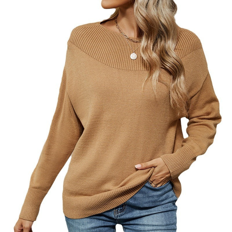 Dame trendy strikpullover med komfortabel U-båd-udskæring og ribdetaljer Stilla