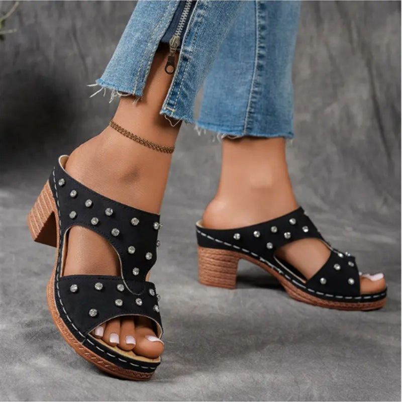 Dame Elegante og fashionable højhælede sandaler med rhinsten dekorationer Stilla
