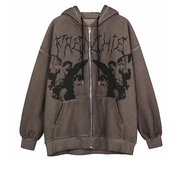 Femme Kunstnerisk Grafik Zip-Up Hoodie Stilla