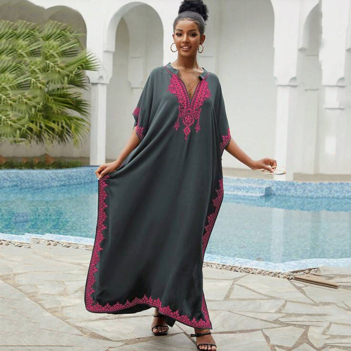 Dame elegant Kaftan-kjole med kunstneriske dekorationer og sidelængdesplit Stilla