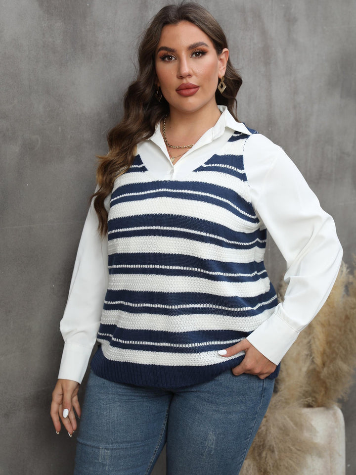 Dame strikpullover med trendy stribemønster Stilla