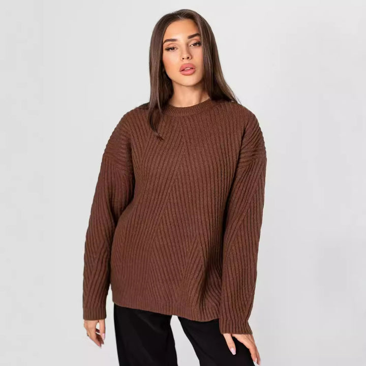Dame hyggelig strikpullover med diagonal ribdesign Stilla