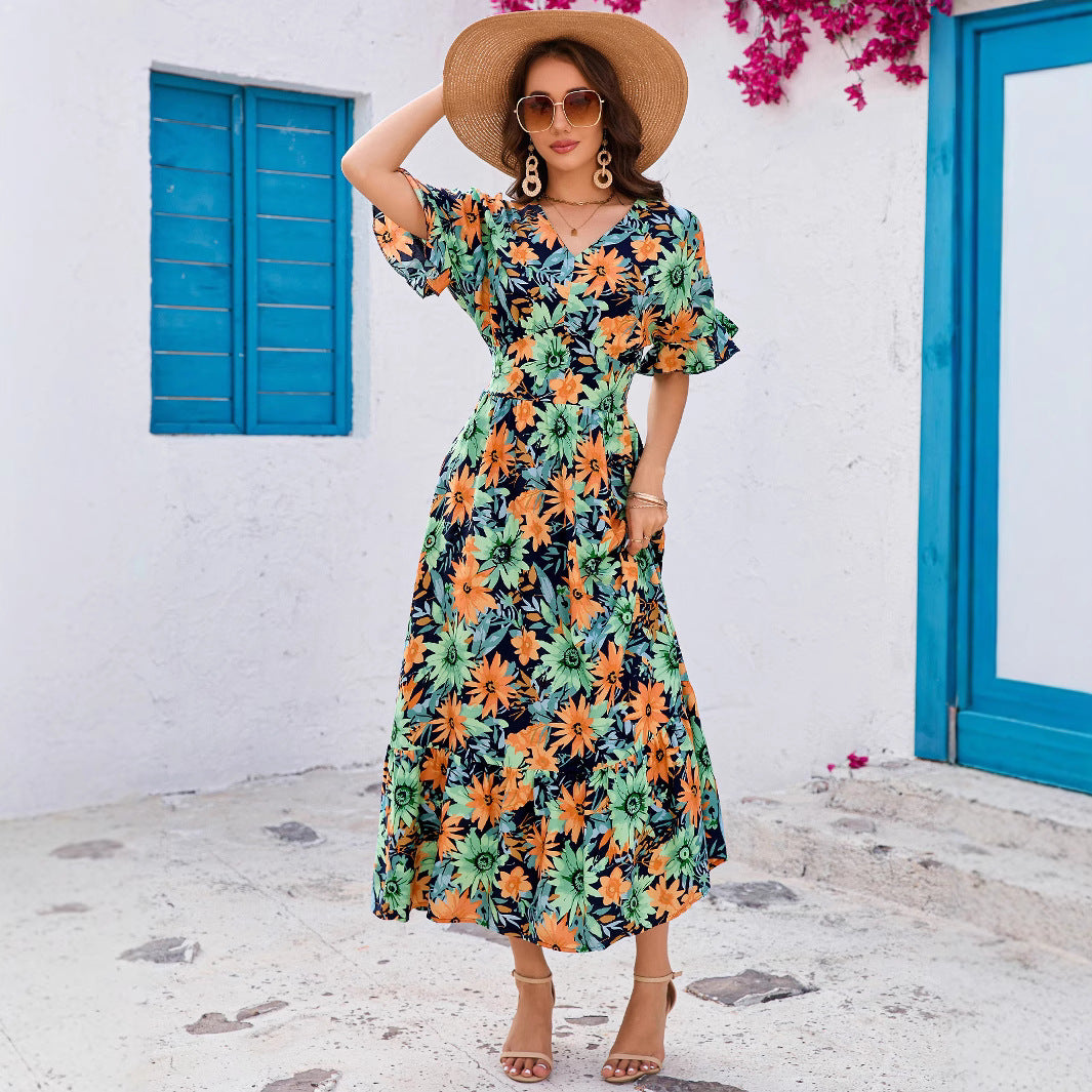 Dame Maxikjole med blomsterdesign og flydende snit Stilla