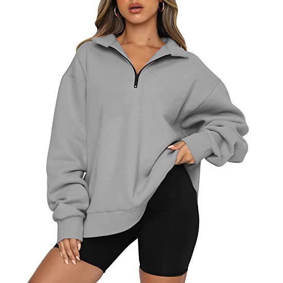 Dame Bekvem Oversized Pullover med Lynlås Stilla
