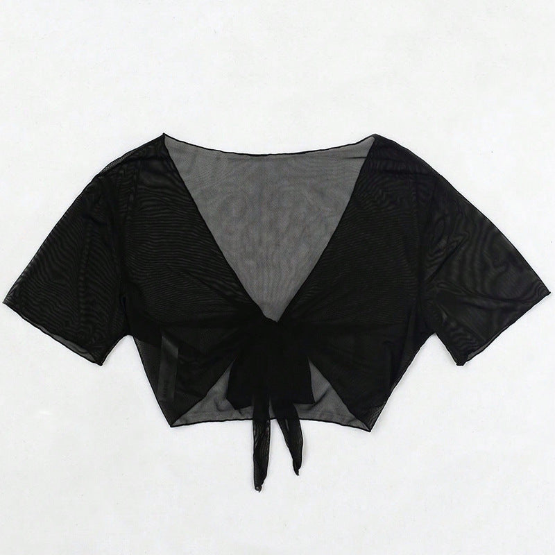 Dame let gennemsigtigt crop-top med elegant sløjfedetalje Stilla