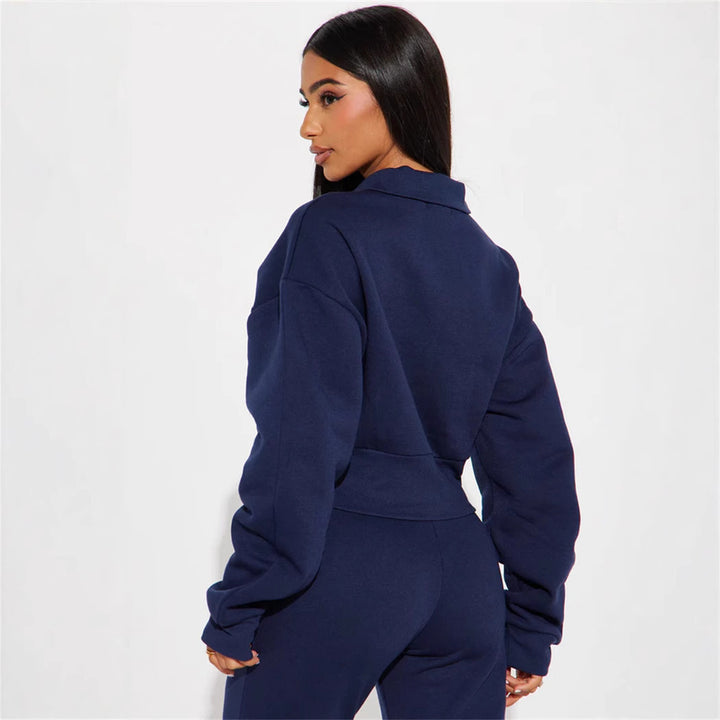 Dame Premium Sweat-Set med kort lynlås og brede bukser Stilla