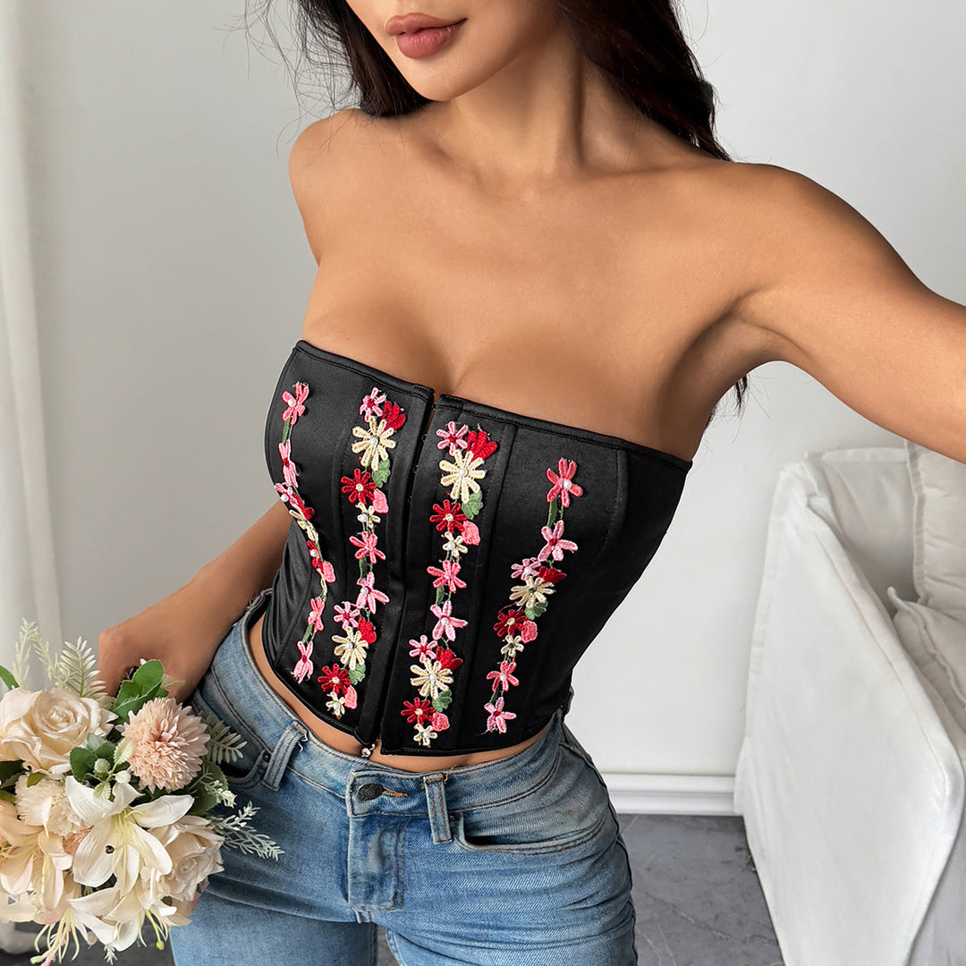 Dame Korsage-top med florale applikationer Stilla