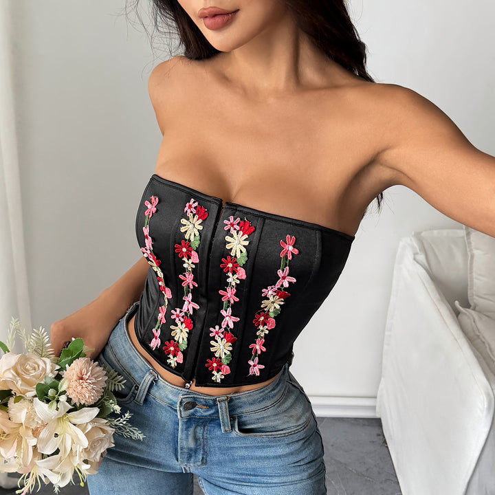 Dame Korsage-top med florale applikationer Stilla