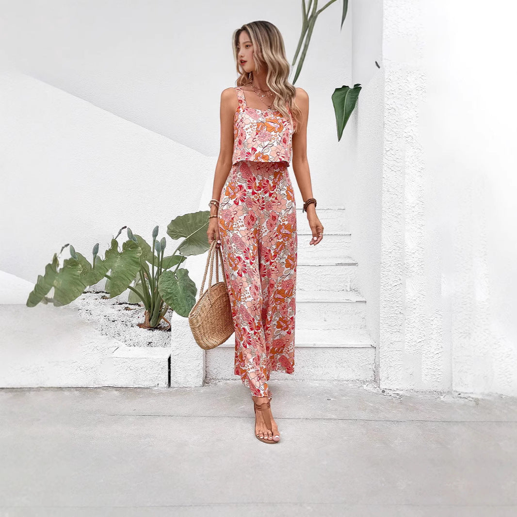 Damer Floral-langærmet-overall med flæser Stilla