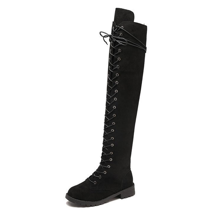Dame Overknee-støvler med fashionabel snøredesign og robust profil Stilla
