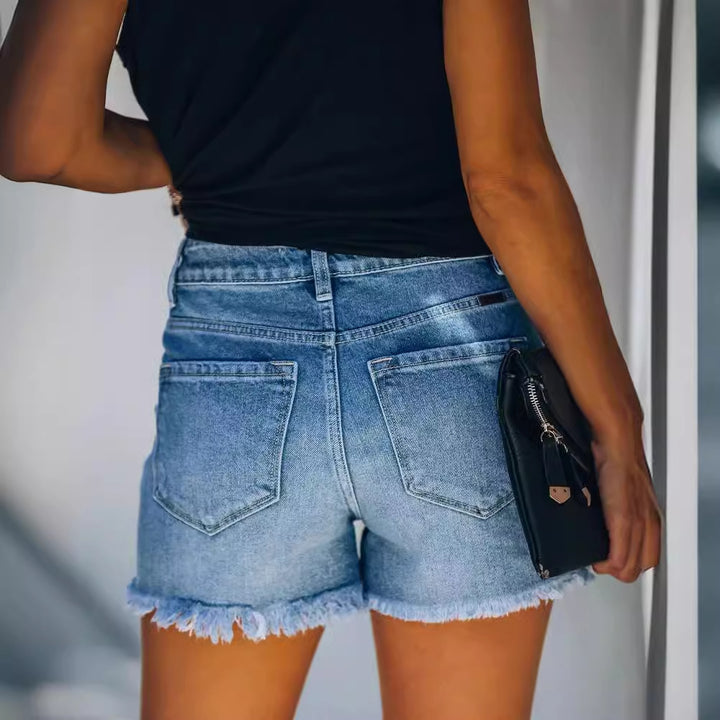 Dame Højtaljede Ødelagte Jeansshorts Stilla