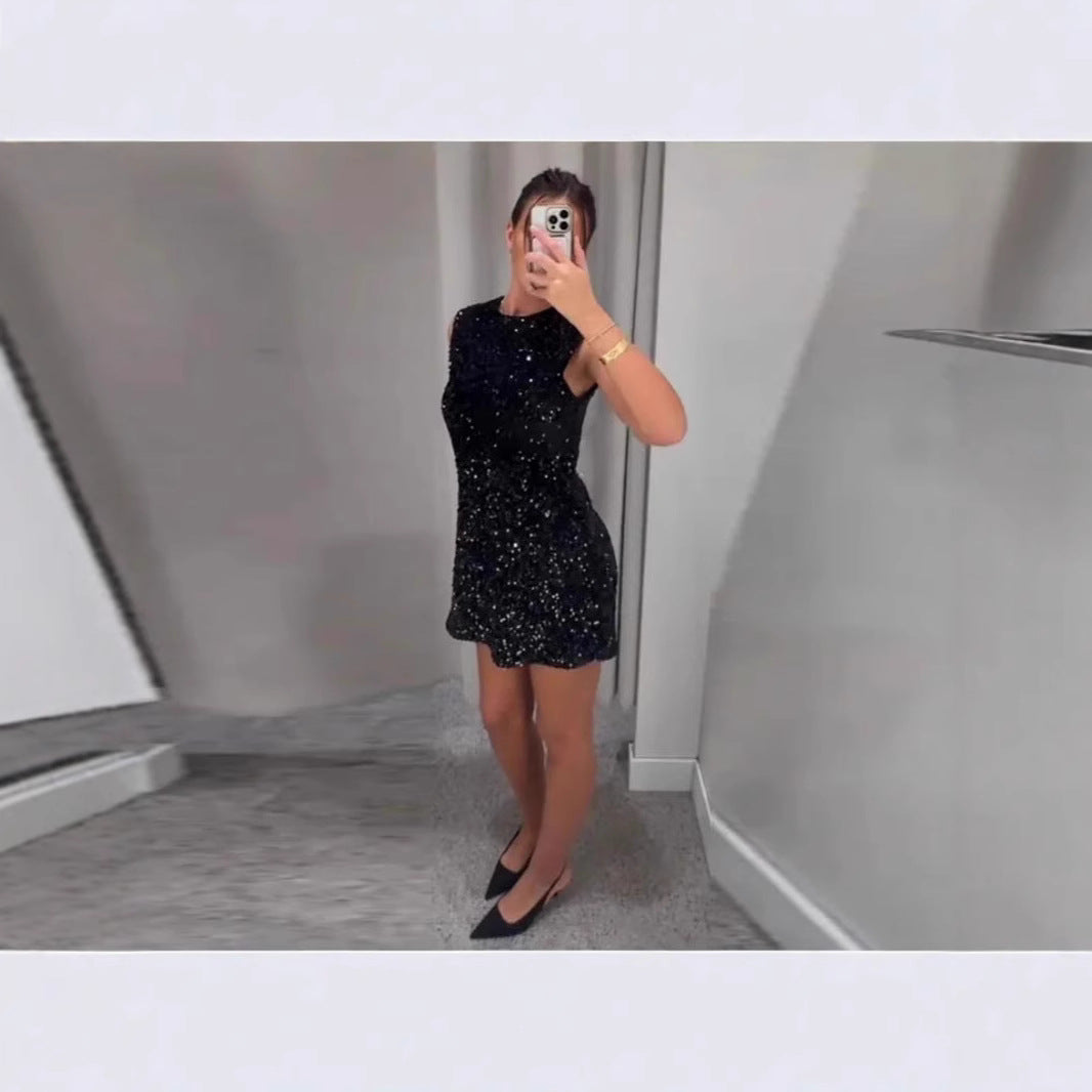 Dame Glamourøst Aftenkjole med glitrende Pailletdetaljer og elegant Sløjfe Stilla