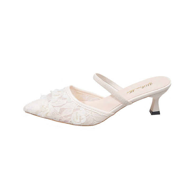 Dame Snøre-Spidse Slingback Pumps med blomstermotiver Stilla