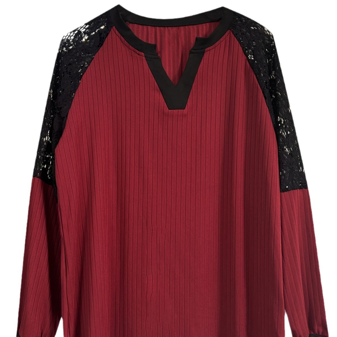 Dame elegant ribbet V-hals bluse med spidsærmer Stilla