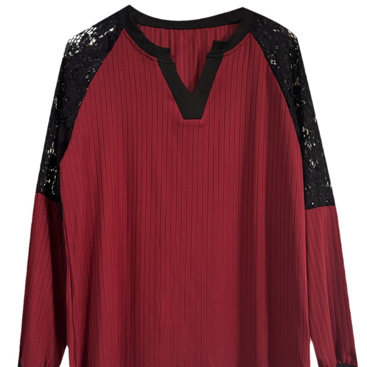 Dame elegant ribbet V-hals bluse med spidsærmer Stilla