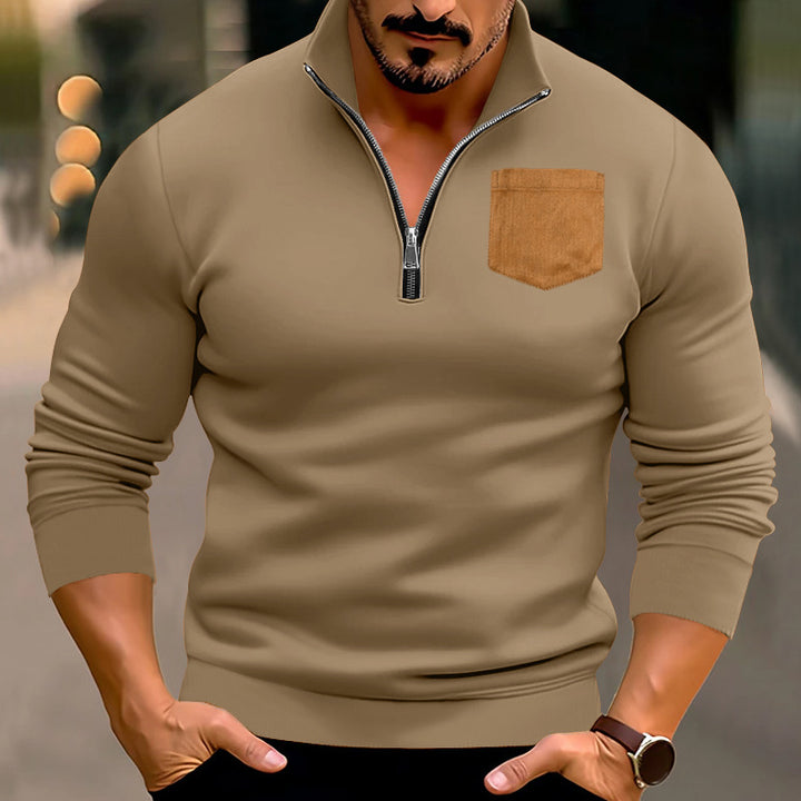 Herrer sweater med halv lynlås og moderne brystlomme Stilla