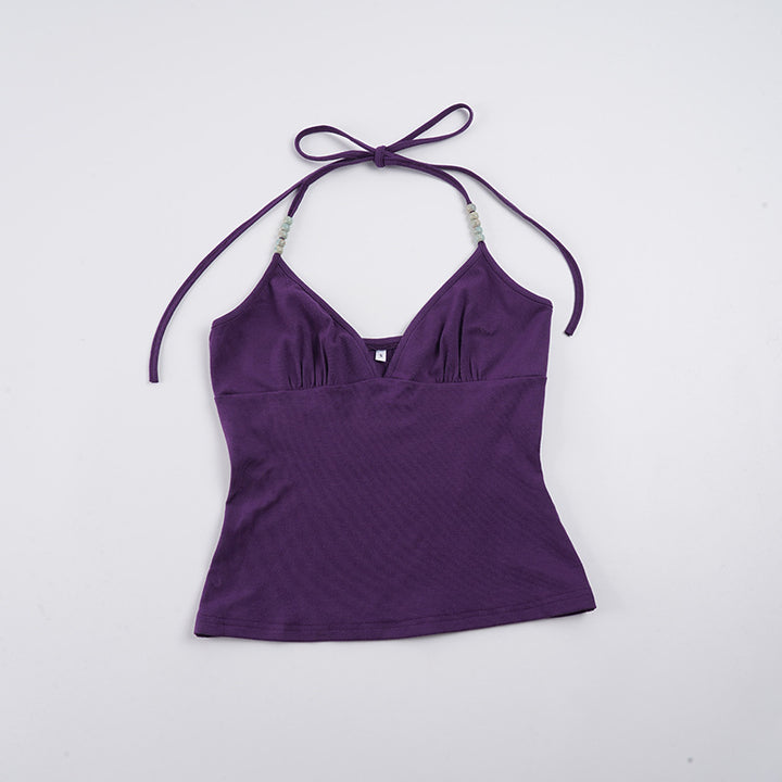 Dame elegant spaghetti straps top med raffinerede bånd Skovae