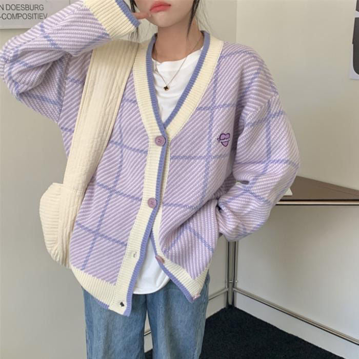 Kvinders casual cardigan med ternet tekstur Stilla