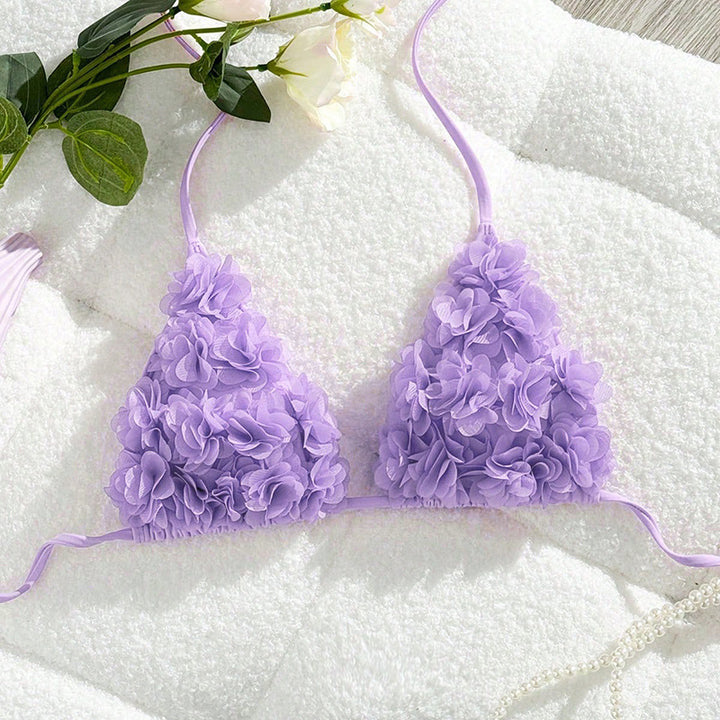 Dame Triangle-Bikini med blomster 3D-design Skovae