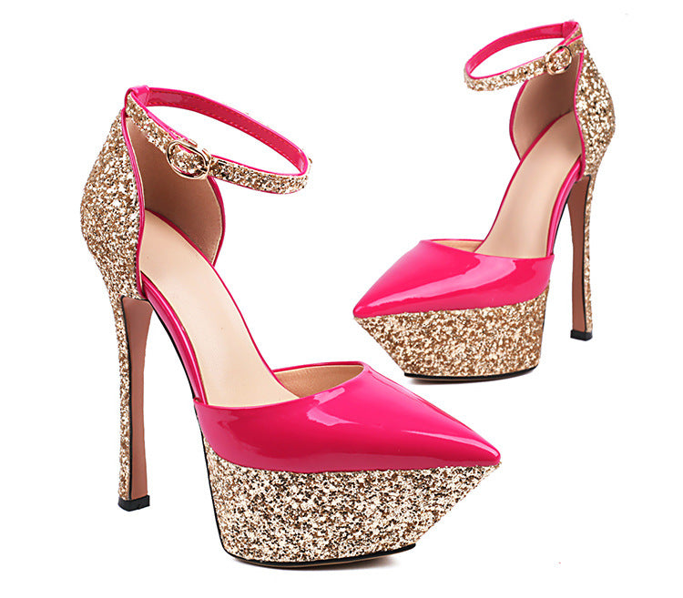 Femme Glitter-akcentuerede High-Heeled Platform-Pumps Stilla