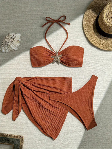 Dame Bandeau-Bikini-sæt med glitrende stjerner-detail og wrap-sarong Stilla