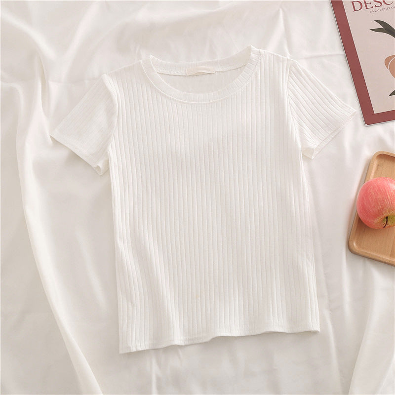 Femme Tekstureret Rib Korte Ærmer-T-Shirt Stilla