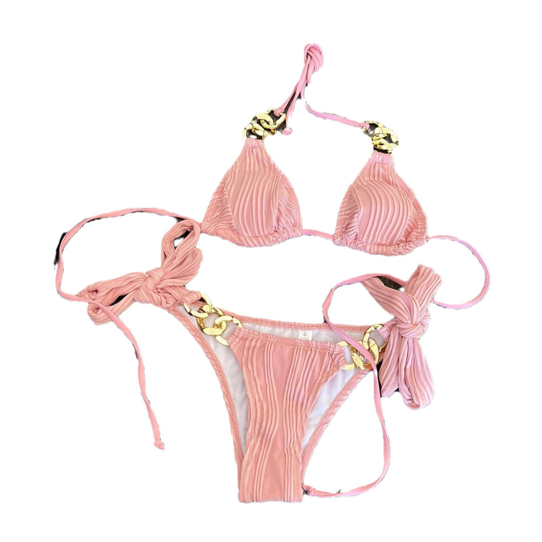 Dame Bikini-sæt med raffinerede plissé-detaljer og gyldne accenter Stilla