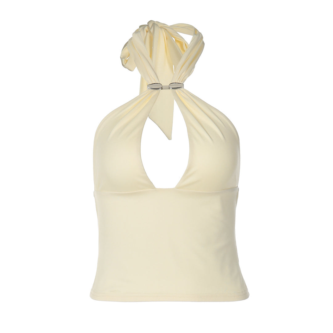 Dame top med raffineret halterneck-design og elegant spænde Skovae