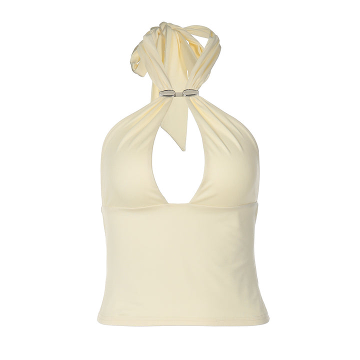 Dame top med raffineret halterneck-design og elegant spænde Skovae
