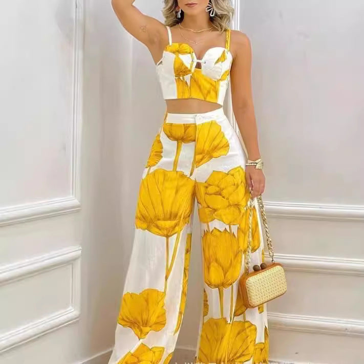 Dame To-delt Sæt med blomstret Design og smart Bustier Skovae