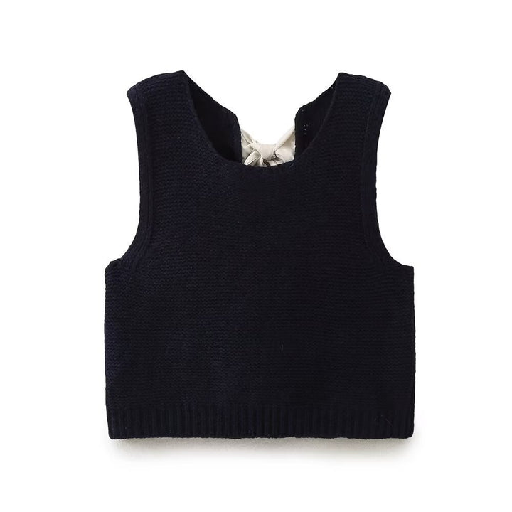 Dame cropped strikpullover med rygbindedetalje Stilla