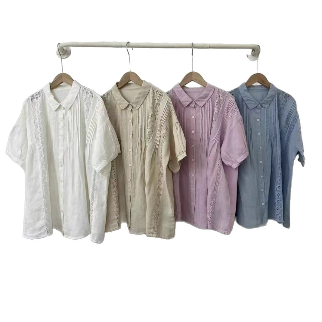Dame Elegant Oversized Spids-Detail Knap-Op Bluse Stilla