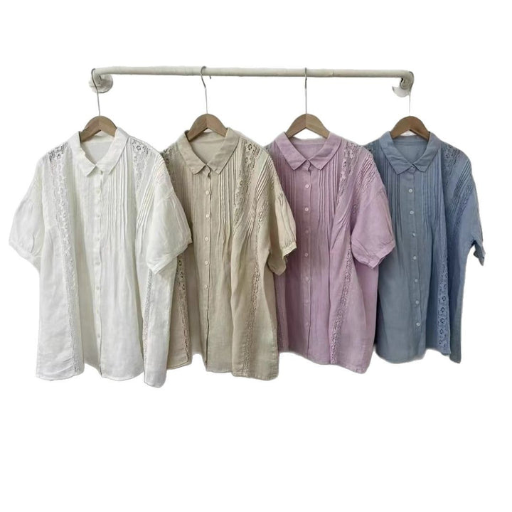 Dame Elegant Oversized Spids-Detail Knap-Op Bluse Stilla