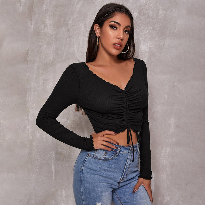 Kvinders cropped top med snøring og elegante flæse detaljer Stilla